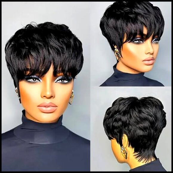Short Layered Pixie Cut Wig Glueless Machine Made Human Hair Daily Wear